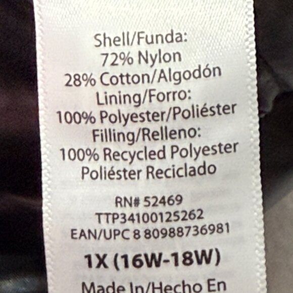Time And Tru Women's Snap Button Nylon Black Quilted Jacket Size 1X 16W-18W NWOT - Picture 8 of 10